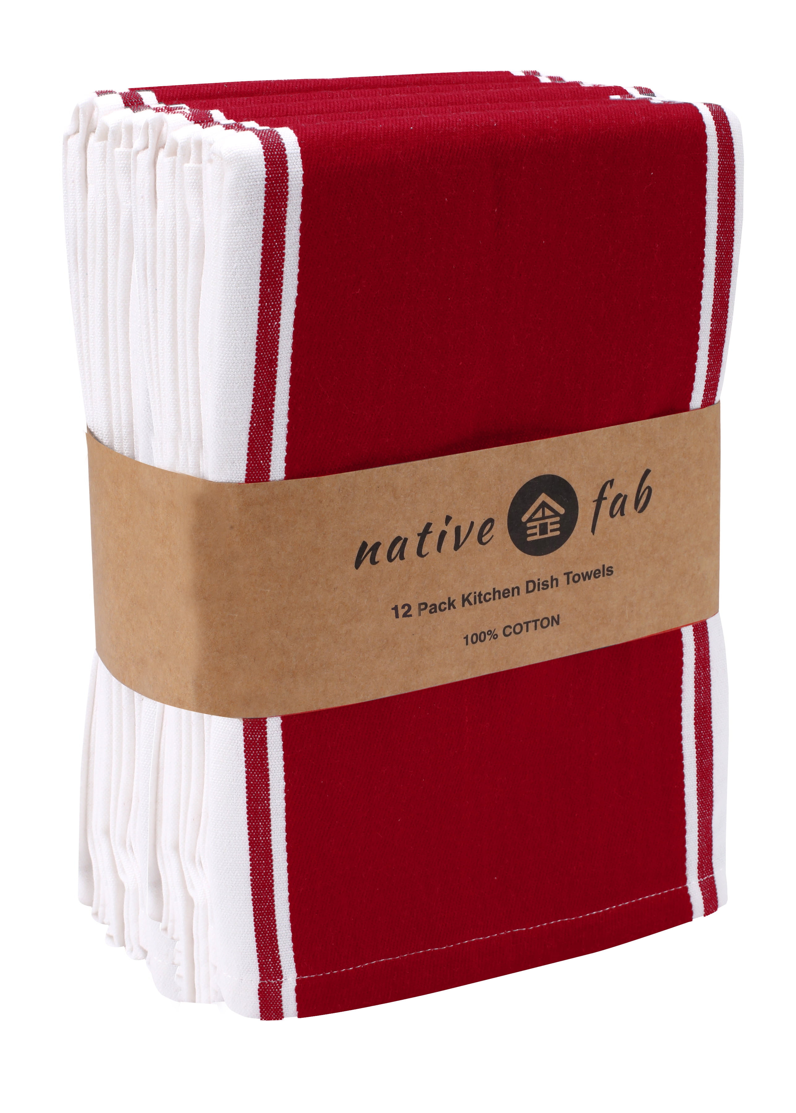 Native Fab Stripe Kitchen Dish Towel Set of 12 Cotton 18x28 Red White