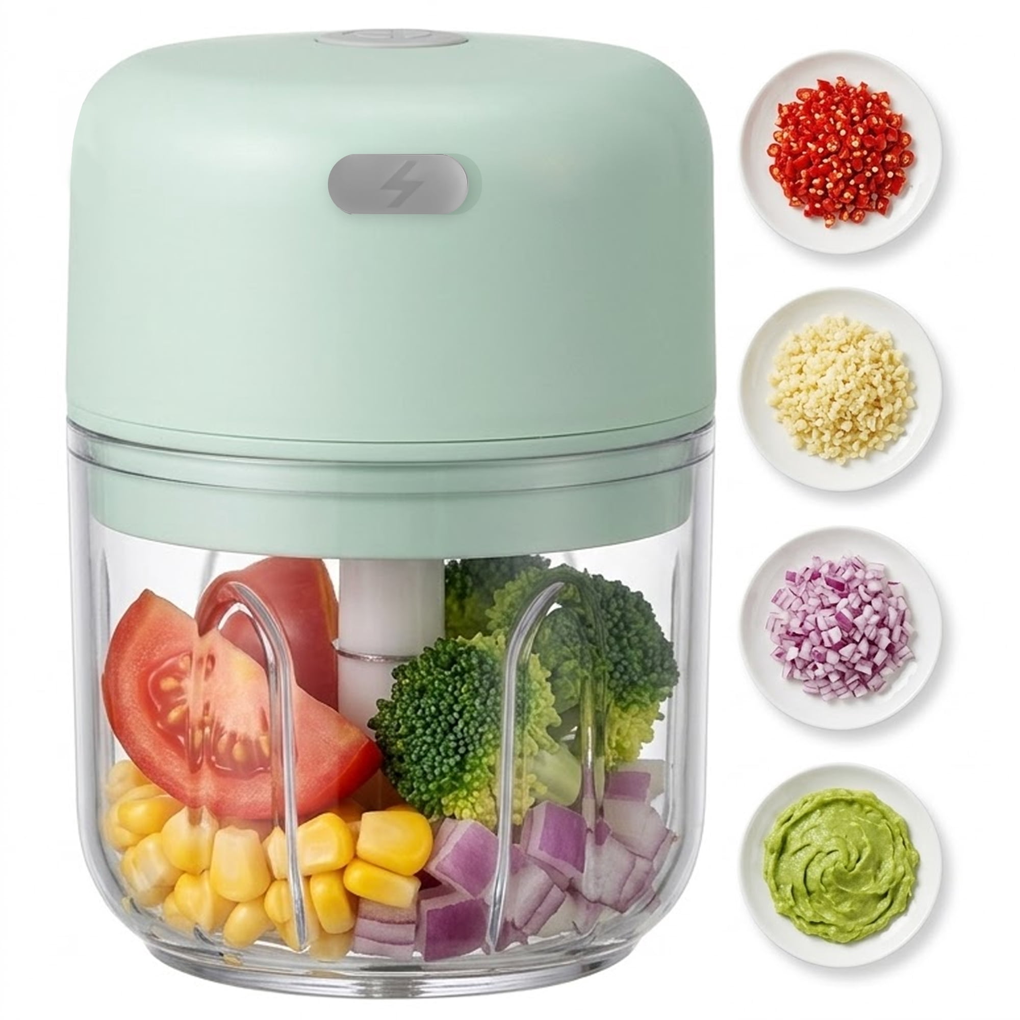 M Buder Electric Garlic Chopper ,250ml USB Charging Food Processor, Mini Vegetable Chopper for Ginger, Chili, Fruit, Meat , 304 Stainless Steel Blades