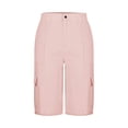 thumbnail image 5 of PWPSG Women's Outdoor Cargo 5 Inch Shorts, Solid Color Elastic Waist with Button Zipper, Multi-Pocket Hiking Camping Casual Work Shorts Pink XL, 5 of 6