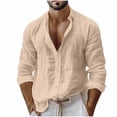 thumbnail image 3 of Men Long Sleeve Shirts Casual Solid Pockets Turndown Collar Button-Up Shirts Blouse, 3 of 9