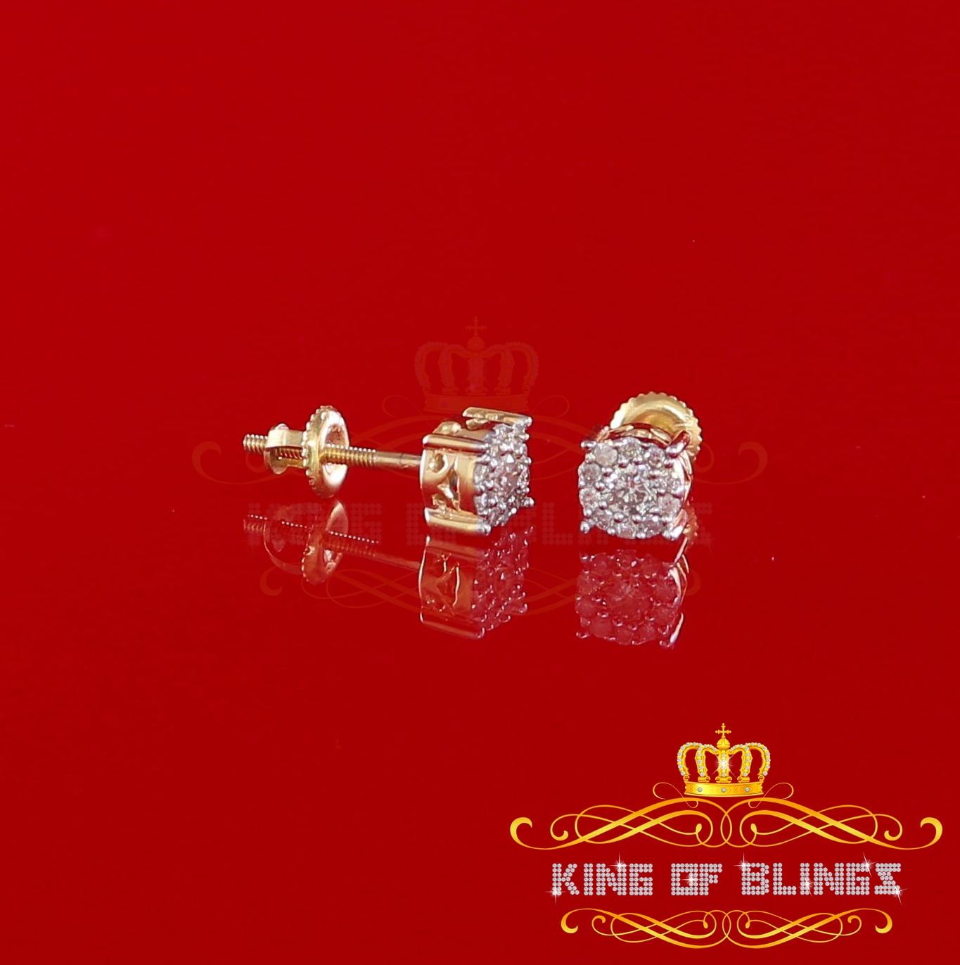 King of Bling's 10K Real Yellow Gold with 0.31CT Real Diamond Men's/Women's Stud Round Earrings