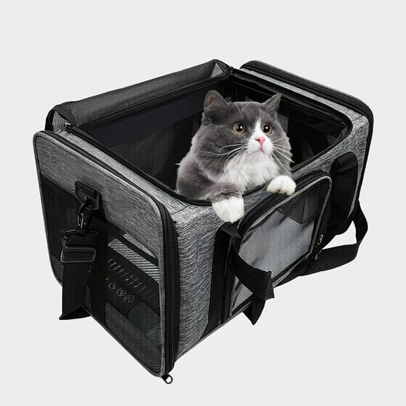 Behome Cat Carrier, Airline Approved, Collapsible Travel Pet Carrier for Small Cats & Dogs, Travel Bag with Adequate Ventilation & Removable Fleece Pad, Grey