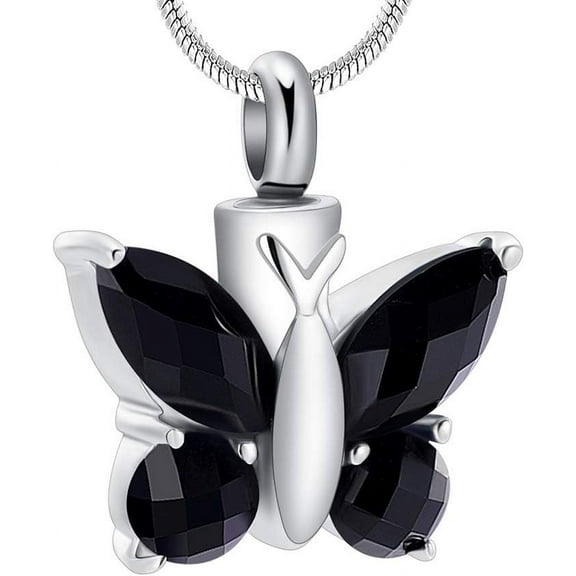 Crystal Butterfly Shape Cremation Jewelry Urn Necklace for Ashes - Stainless Steel Ashes Pendant Urn Necklace Keepsake for Women