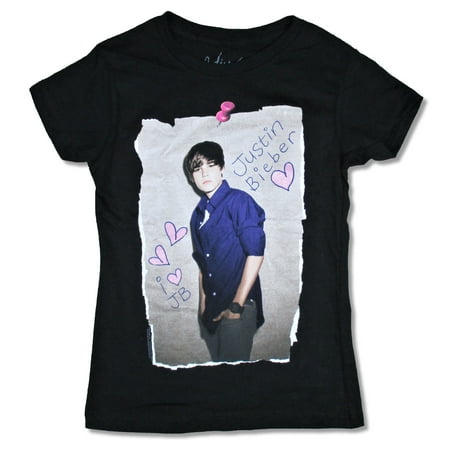 Justin Bieber Pink Pin Juniors Youth Black T Shirt 7/8