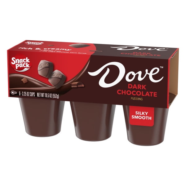 (4 pack) Snack Pack DOVE Dark Chocolate Pudding Cups, 3.25 oz. 6-Count