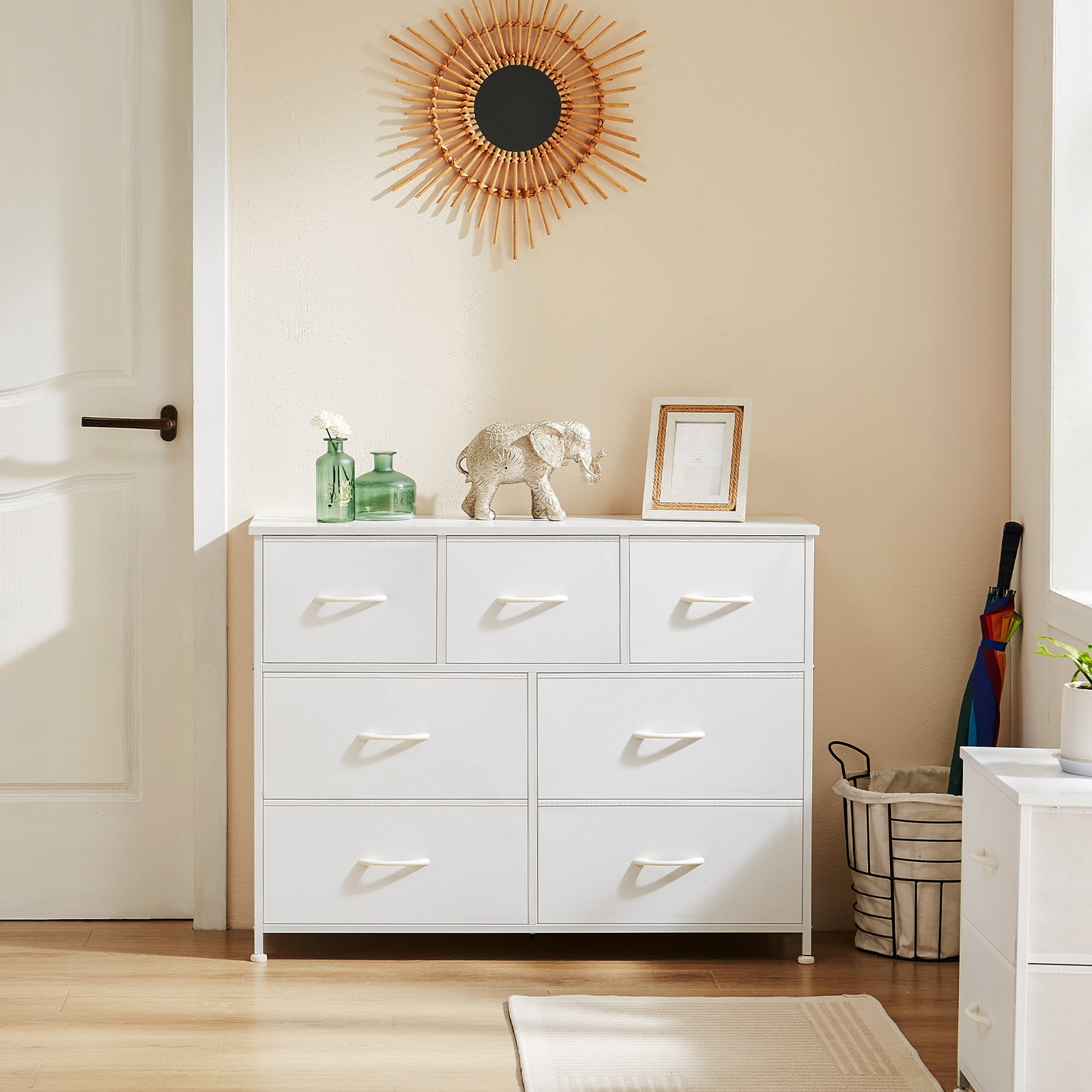 Aukfa 7 Drawer Dresser,Tall Fabric Dresser & Chest of Drawers for Bedroom,Metal Frame,White