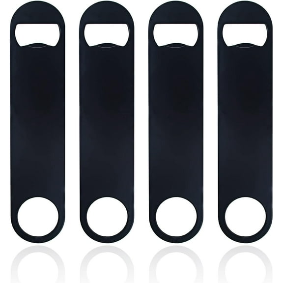 4 Pack Stainless Steel Bottle Openers, 7 Inch Flat Bar Style, Commercial Grade for Kitchen, Bar, Restaurant, Party - Black (Heavy Duty & Rustproof)