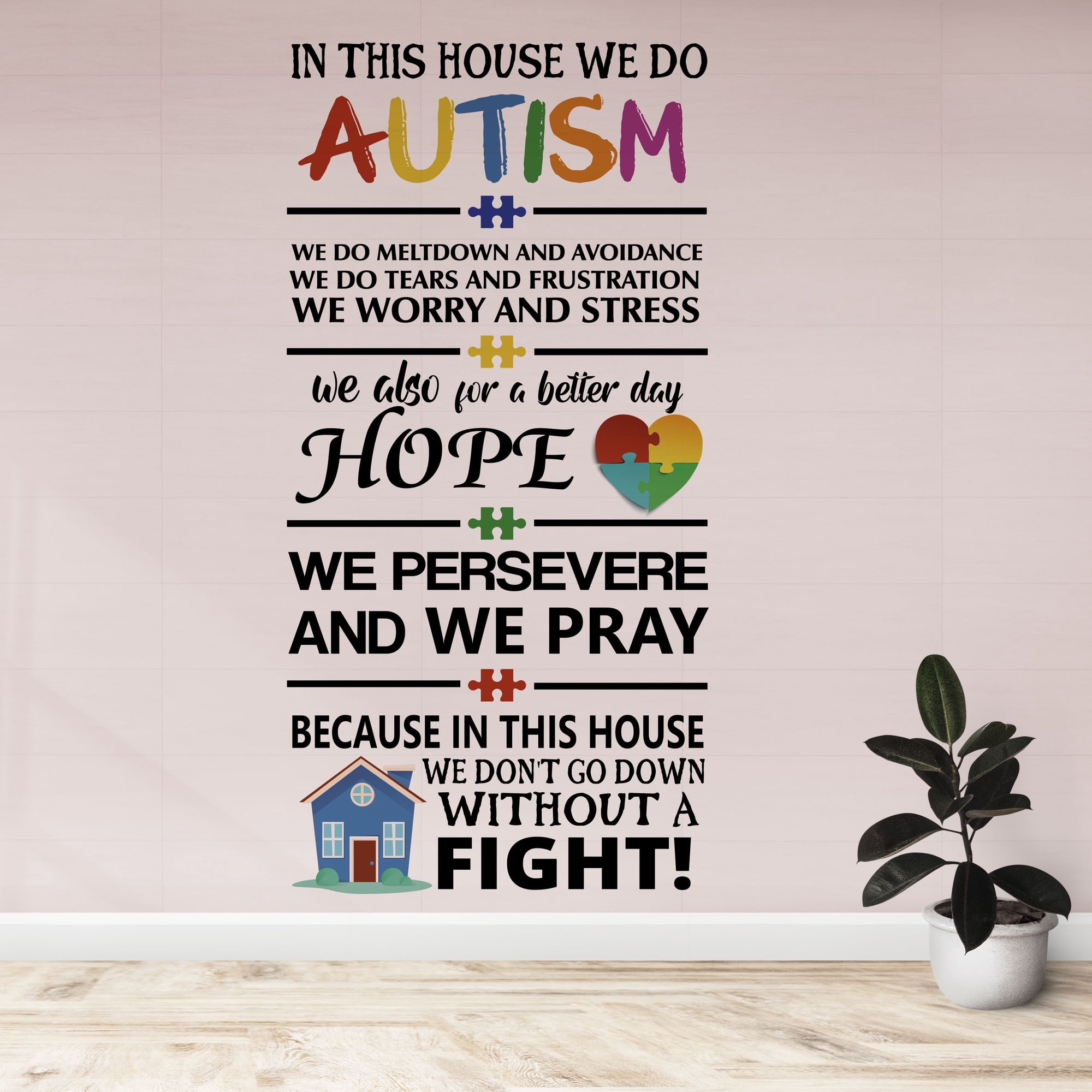 Home Art Advocacy Message To Fight Autism House Of Hope Vinyl Wall Decal Quotes | 20" x 40" Removable Colorful House Puzzle Heart Decorative Design Bedroom Living Room Adhesive Decoration Sticker