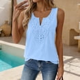 thumbnail image 3 of Linen Tank Tops for Women Summer 2026 Lace V Neck Sleeveless T Shirts Beach Boho Tops Casual Blouses,Sky Blue ,M, 3 of 6