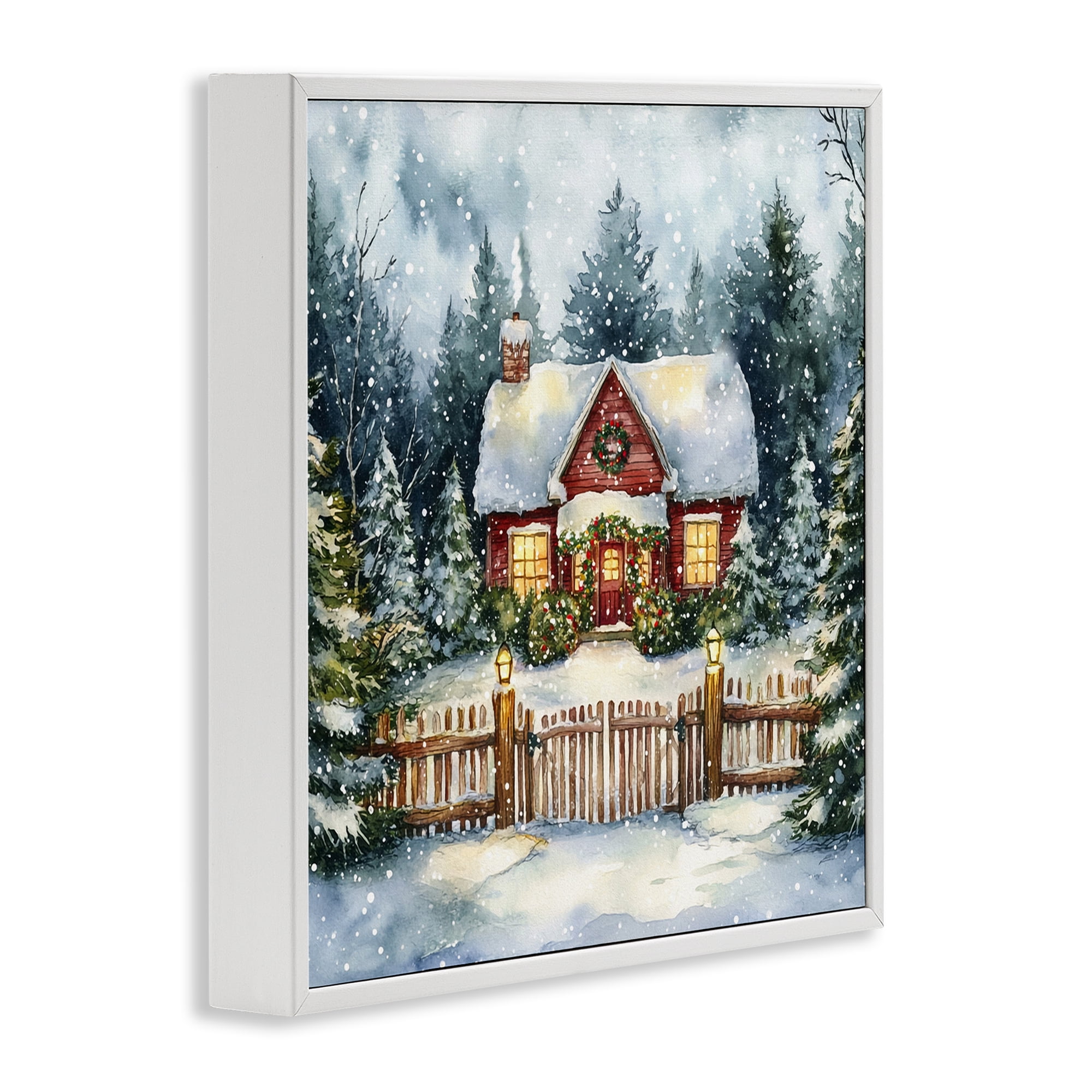 Stupell Industries Scenic Winter Cottage Holiday Painting White Framed Art Prints Wall Art, 12 x 12