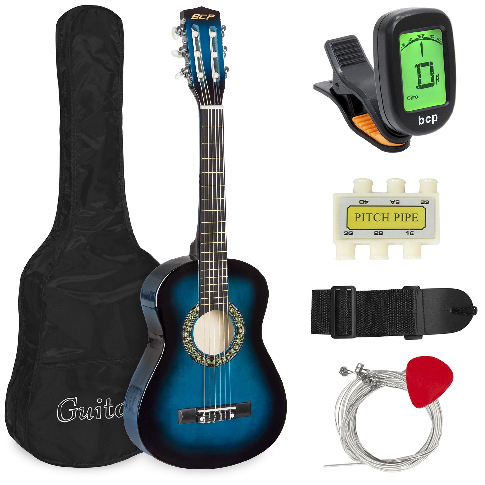 Best Choice Products 30in Kids Classical Acoustic Guitar Beginners Set w/ Carry Bag, Picks, E-Tuner, Strap - Blue