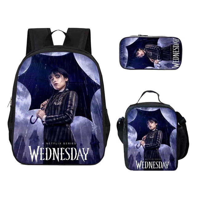 Wednesday Addams Three-piece School Bag Backpack for Elementary and Middle School Students Adjustable Shoulder Strap,large Capacity,fashion Design