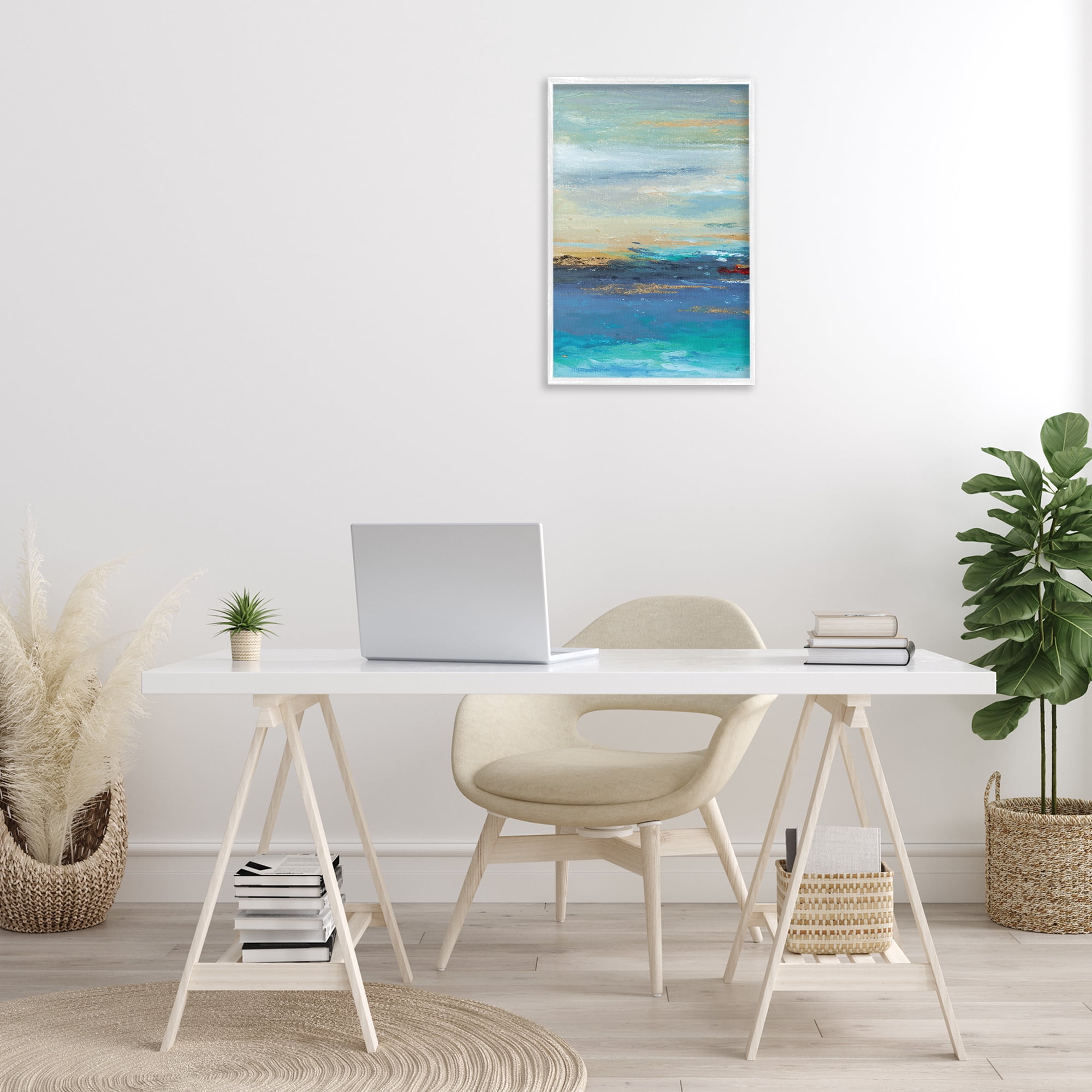 Stupell Industries Ombre Ocean View Abstract Painting White Framed Art Print Wall Art, 16 x 24