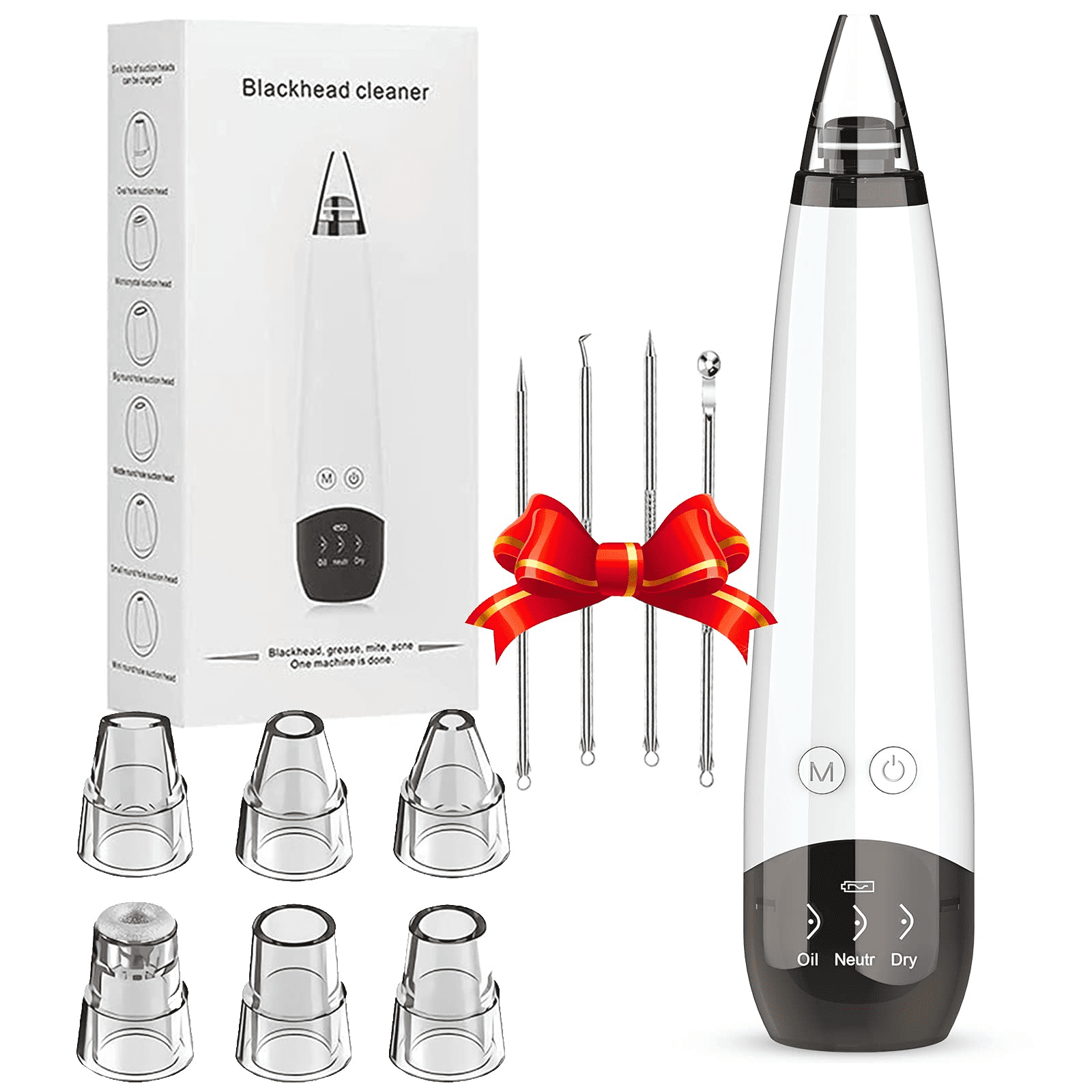 TAOMEE Upgraded Blackhead Remover Pore Vacuum, Electric Facial Suction Vacuum with USB Rechargeable Comedone Extractor, 6 Suction Probes  4 Acne Removal Tool, White