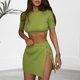 thumbnail image 4 of Señoras Bodycon Top Minifalda Color sólido Manga corta Top Falda Traje de vacaciones Hugtrwg Para estrenar, 4 of 7