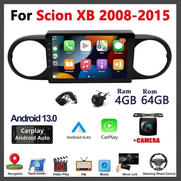 9 Inch Wireless Carplay Car Stereo Radio for Scion XB 2008-2015 Android 13 Touchscreen, Car Radio 4 64G Wifi GPS Navigation, Android Auto