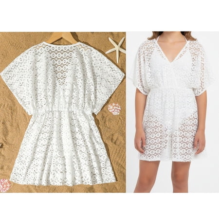 Girl s Swim Cover Up High Elasticity Hollow Out Crochet Quick Dry Swimming Dress Girls Bathing Suit Cover Up 10-11 Years