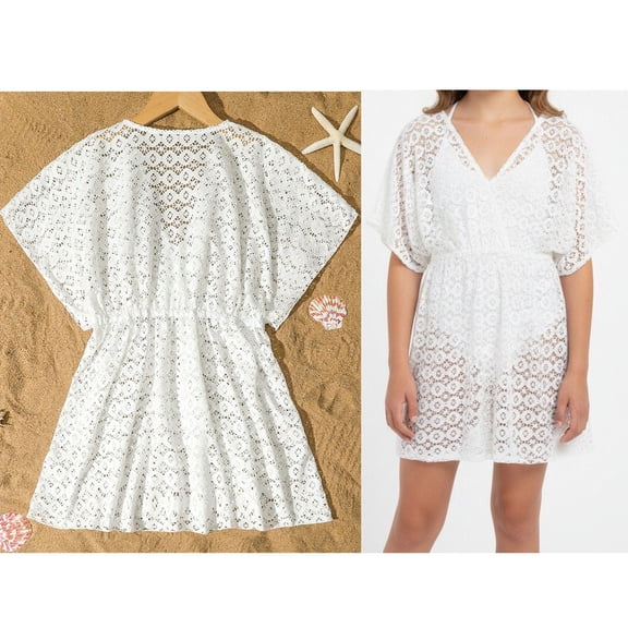 Kids Swim Cover Up Girls High Elasticity Hollow Out Crochet Quick Dry Beach Dress Girls Swimsuit Coverups 7-8 Years