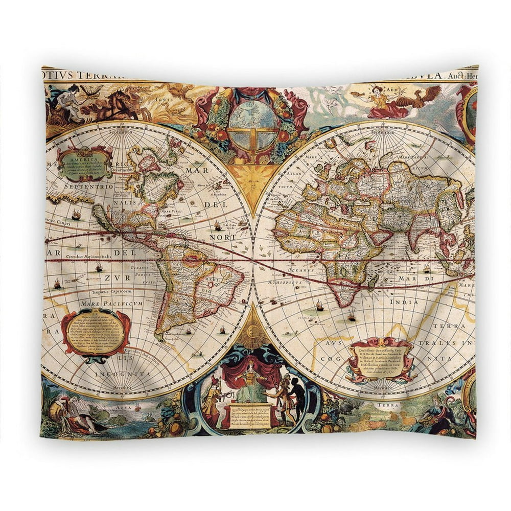 POPCreation Map Old World Map Cartography Geography Tapestry Polyester