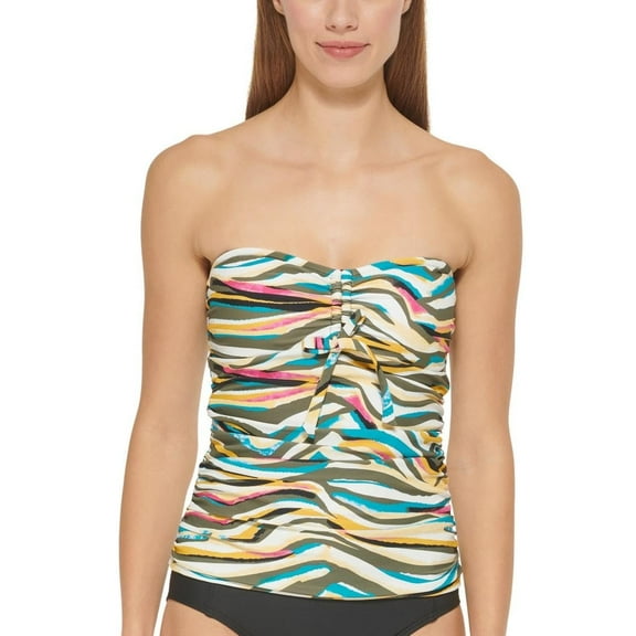 DKNY Women's Printed Bandeau Bow Tankini Top Watercolor Zebra Moss X-Small
