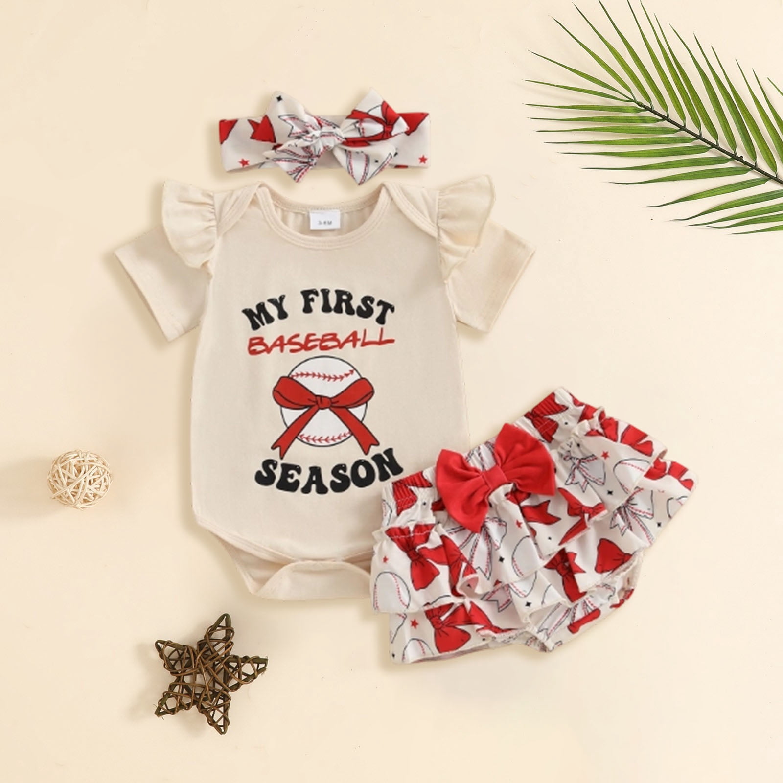 Faraee 0-18 Months Newborn Infant Baby Girl Clothes Ruffle Short Sleeve Romper Shorts Set Bowknot Floral Summer Outfits Red