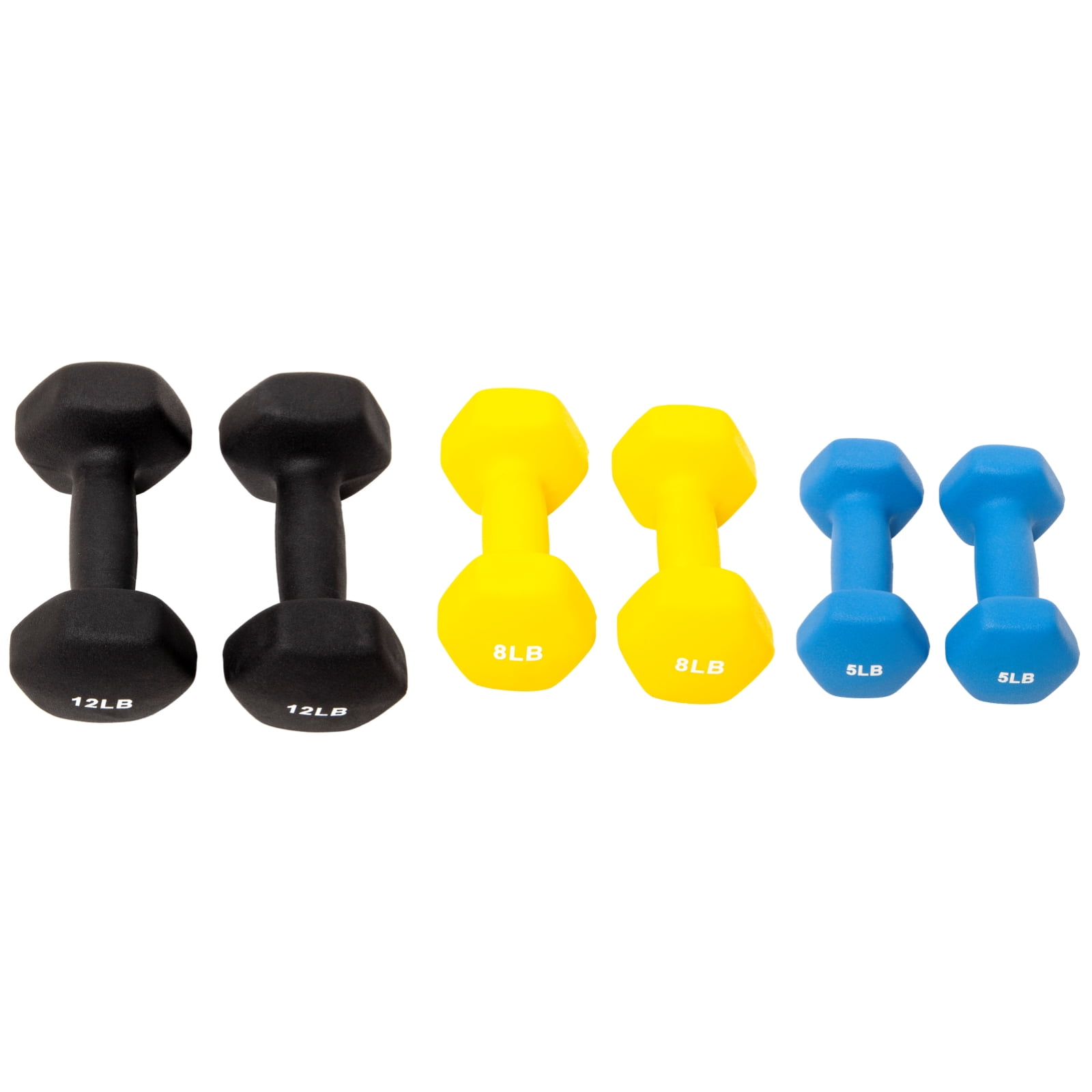 Gianna Colored Neoprene Dumbbell Set with Rack, Included 5lbs, 8lbs, 12lbs Dumbbells