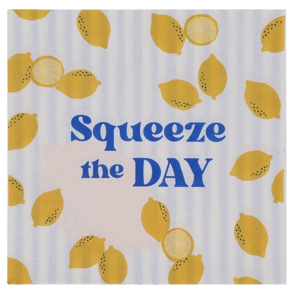 Way to Celebrate Summer Vibes Lemon Lunch Napkins, 6.5" x 6.5", Blue and Yellow, 24 Count