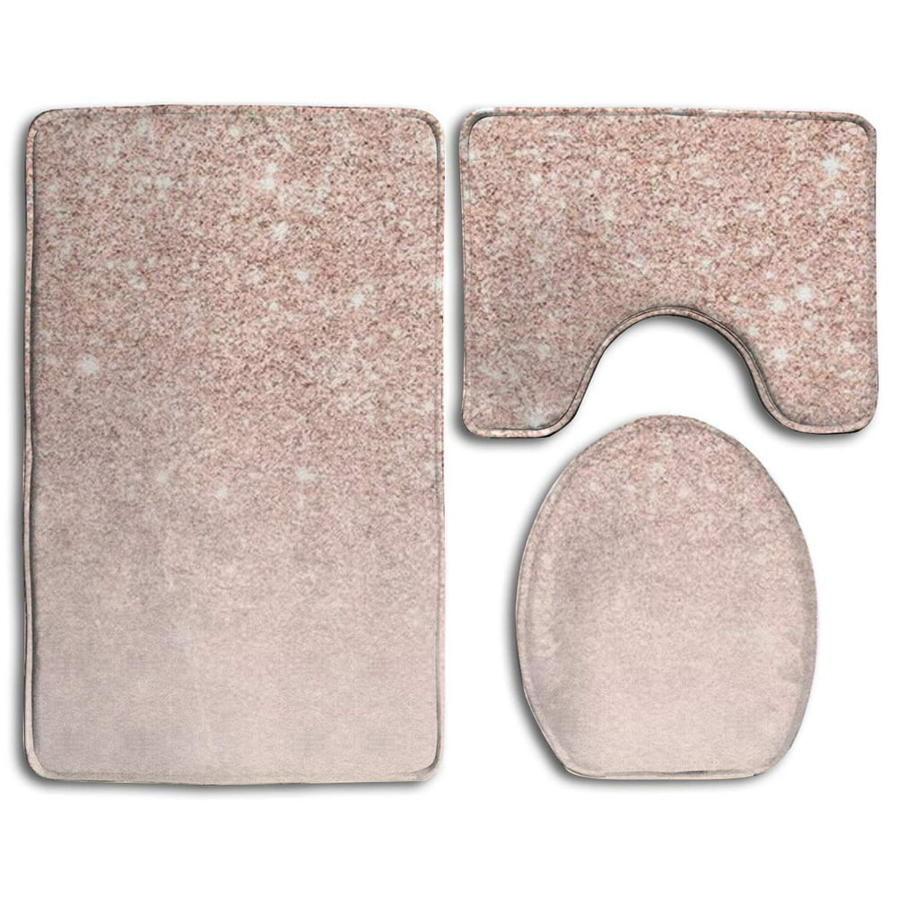 CHAPLLE Rose Gold 3 Piece Bathroom Rugs Set Bath Rug Contour Mat and