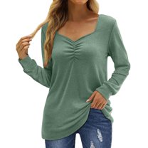 Otvok Womens Blouse V-Neck Long Sleeve Solid Casual Patchwork Shirt