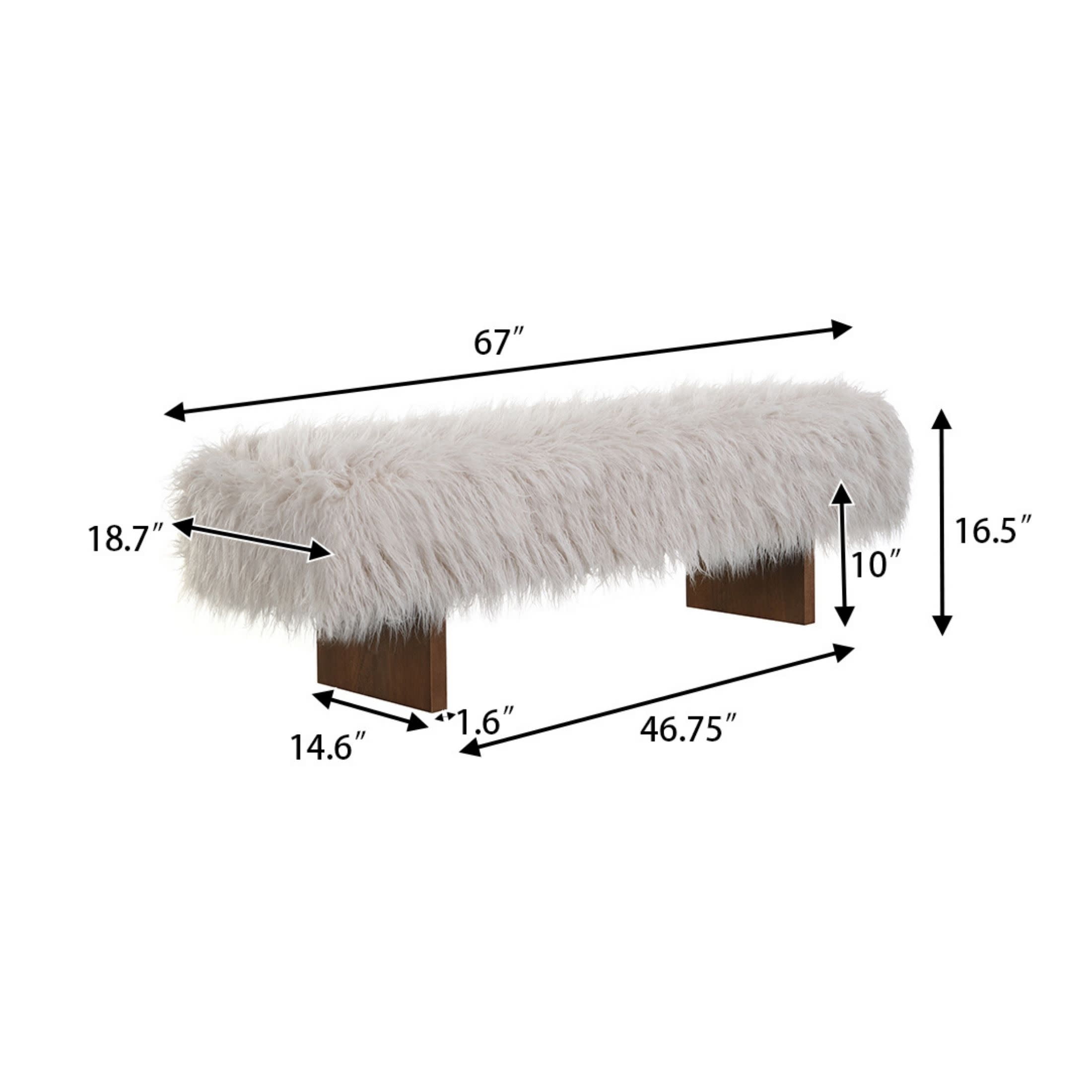 Christopher Knight Home 67" Wooden Bench with Long-Haired Faux Wool Upholstery, 3-Person Seat, Brown+White