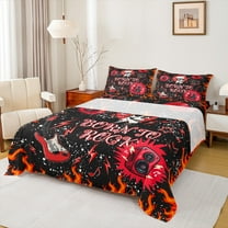 Homewish Musical Guitar 3pcs Twin Sheet Sets for Female Men Teens,Gothic Skull Twin Fitted Sheet,Hippie Music Theme Breathable Flat Sheet,Lightweight Room Decor