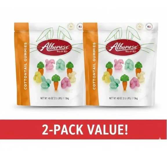 Albanese Easter Cottontail Gummi Candy, 40 oz Bags, 2-Pack