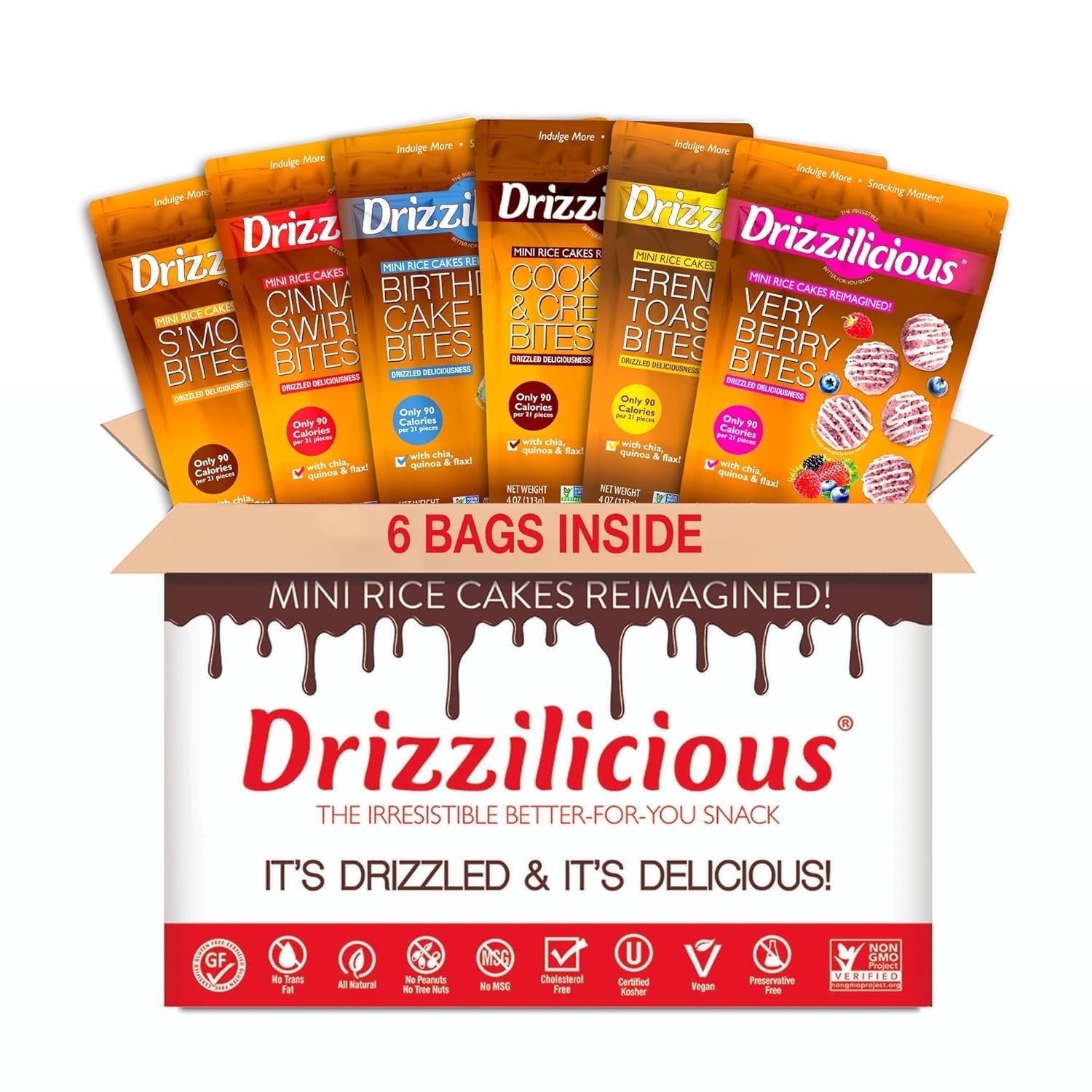 Drizzilicious Mini Rice Cakes Variety Pack, Assorted Rice Cake Snacks, Rice Crisps 6-Pack