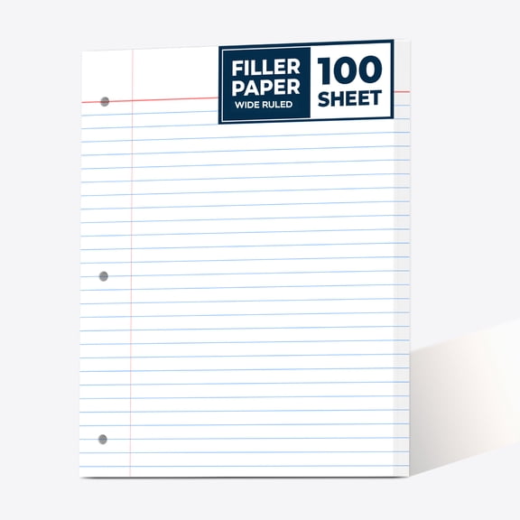 Loose Leaf Paper, 100 Sheets, Wide Ruled Filler Notebook Paper, 8" x 10.5"