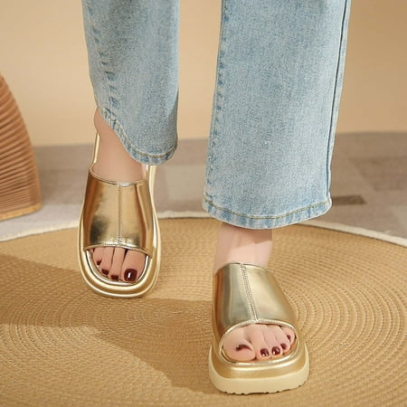 

Womens Casual Sandals non Slip- Roman Open Toe Thick Sole Casual Sandals Gold Size 5.5