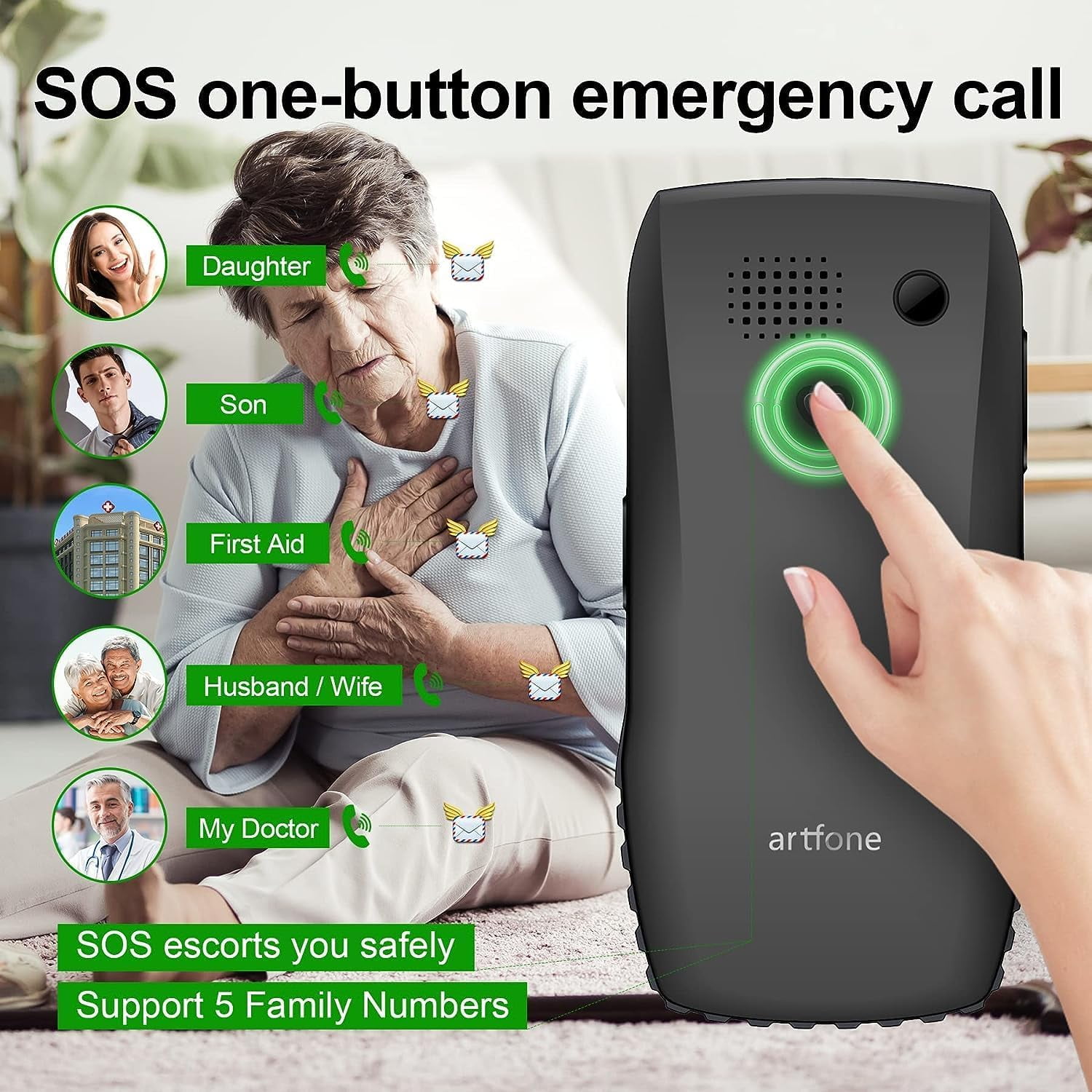 artfone 4G Volte Big Button Cell Phone Unlocked for Seniors Big Buttons LTE Phone for Elderly & Kids, Clear Sound, SOS Button, Convenient USB-C & Charging Dock, Talking Numbers, Black