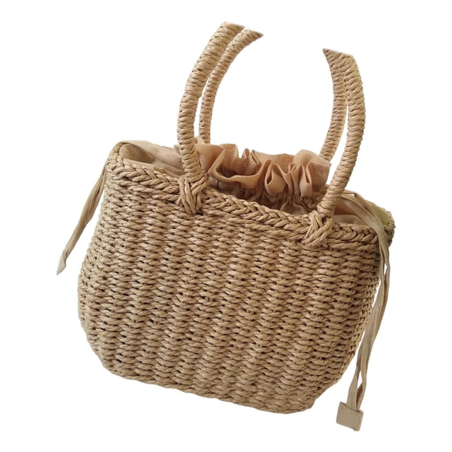 Bolso de paja de moda tejido a mano para mujer, ideal para vacaciones, playa y fiestas. Caqui