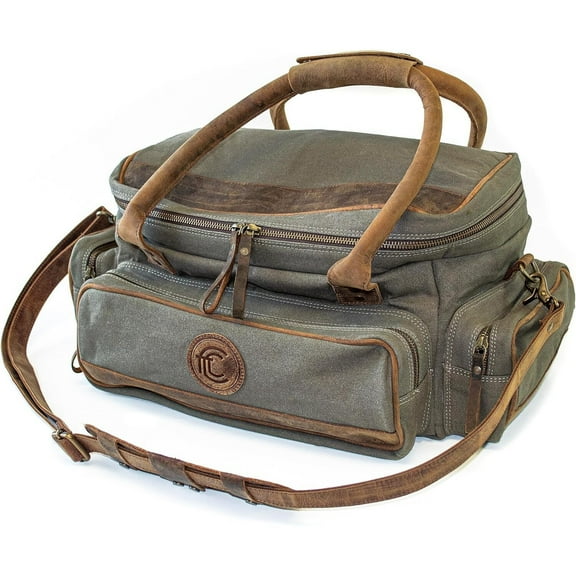 Field Bag - Canvas & Leather Range Bag - 20" Shoulder Carry Bag - Handcrafted Buffalo Leather