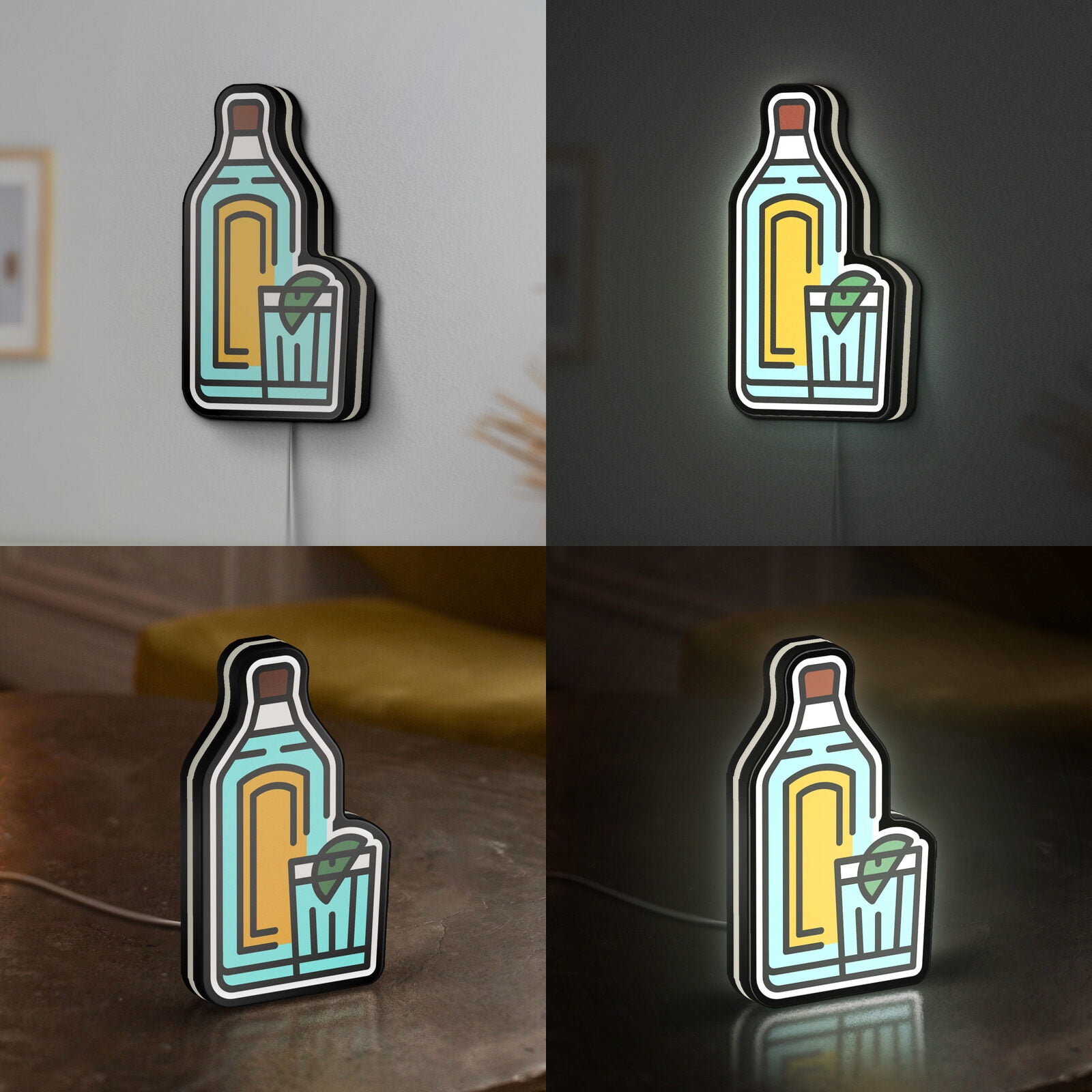 Gin Bottle 3D Novelty Light Box, Alcohol Lamp Decor for Bar Walls, Liquor Cabinets and Food & Beer Lovers (Width 12 inch, 30cm)