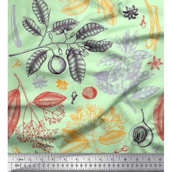Soimoi Cotton Duck Fabric Fruits,Spices & Leaves Print Fabric by the Yard 42 Inch Wide