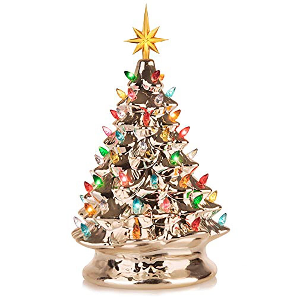 Mini Ceramic Christmas Tree 6.75" Small White Lighted Vintage Tabletop Tree 