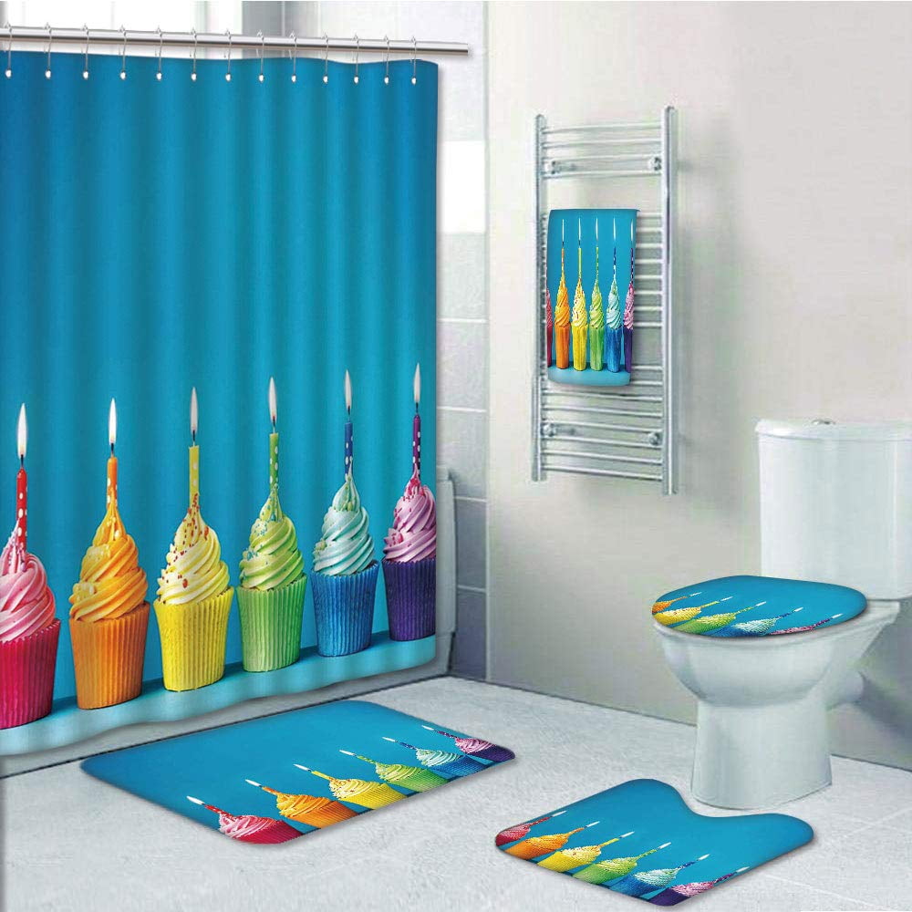 Watercolor Marbling Bathroom Shower Curtain Toilet Seat Cover Rugs Bath Mat Sets