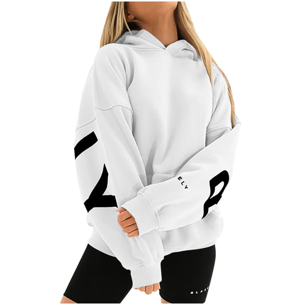 Fashiona Sudadera con capucha y estampado de letras para mujer(Compre 2 y ahorre 10%)