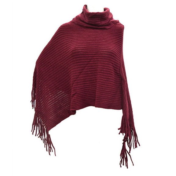 Turtle Neck Poncho Ladies in Burgundy - One Size
