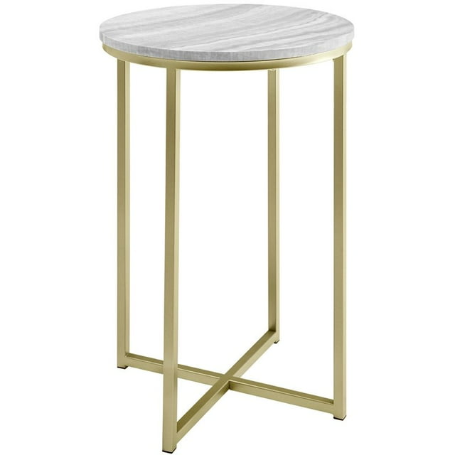 Melissa 16" Table Ronde Glam en Faux Gris Veiné Marbre/or