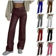thumbnail image 2 of ClodeEU Women's Faux Leather Pants ,Mid Waist Straight PU Stretch Pant with Pockets ,Trendy Party Trousers Red,Womens Plus XL, 2 of 8