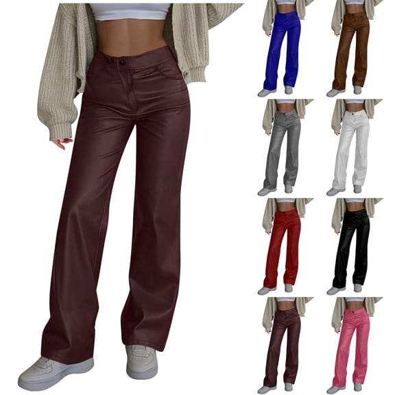ZyeKqe Pants for Women High Waisted Straight Leg Stretch Solid Color Going out Trousers with Pockets