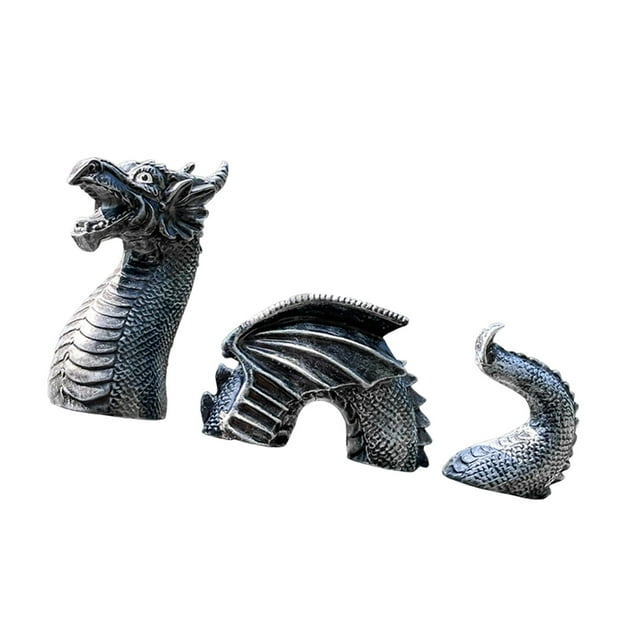 koolsoo Three Section Dragon Sculpture Craft Landscape Ornament for Courtyard Garden Black