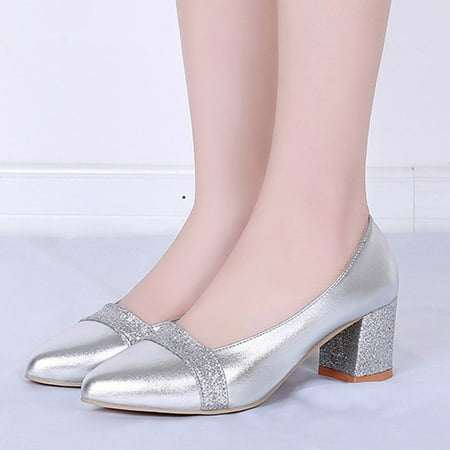 

Aayomet Flip Flops Womens Fashion Autumn Women Casual Shoes Thick Heel Medium Heel Pointed Toe Colorblock Sequins Silver 7