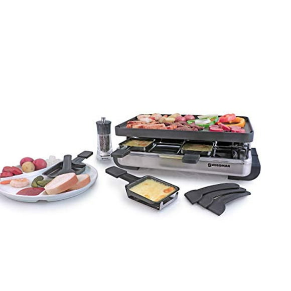 Swissmar KF-77080 Raclette Stelvio 8 Personnes avec Plaque de Grill Antiadhésive Réversible en Aluminium Moulé, Acier Inoxydable Brossé